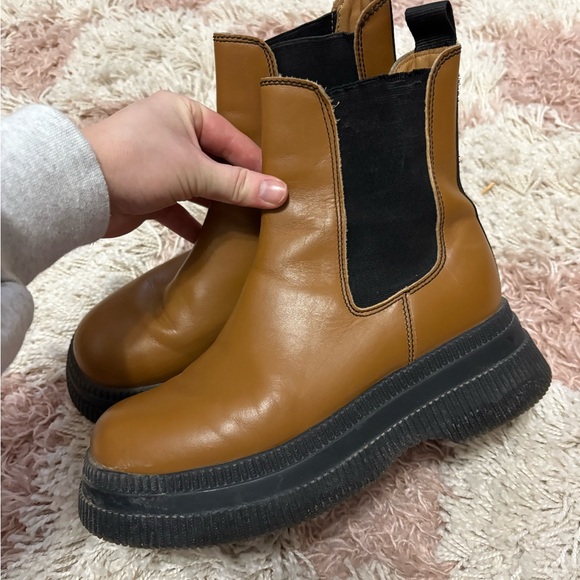 Ganni Creepers Chelsea Tan Ankle Boots in Tiger’s Eye 👁️ 🐅 - Picture 7 of 12